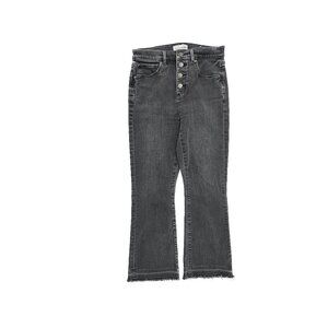 Loft High Waist Flare Crop Raw Hem Button Fly Women's size 4P Black Denim jeans